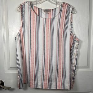 Liverpool Los Angeles Linen Blend Striped Sleeveless Top Side Buttons Sz L